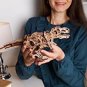 Ugears Tyrannosaurus Rex Wooden Puzzle - Moving, No Glue or Tools Required, 3D Puzzle, Dinosaur Model, Adult Wooden Assembly Kit, Advanced Level
