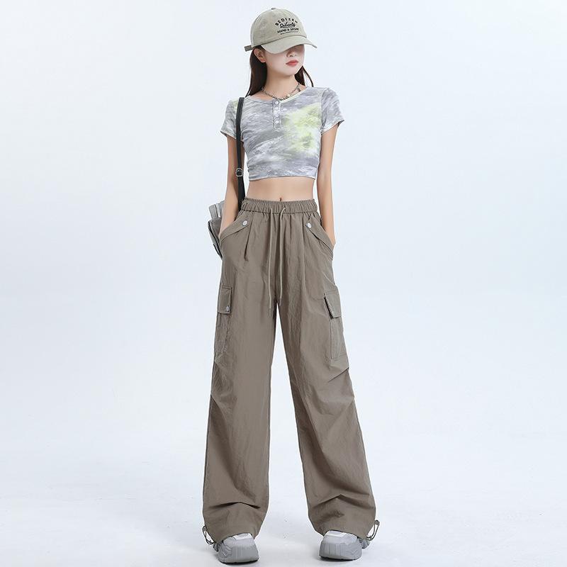 Autumn Casual Pants for Women Swing Style Elastic Waist Trousers Legs Drawstring Wide-leg Pants for Women Autumn