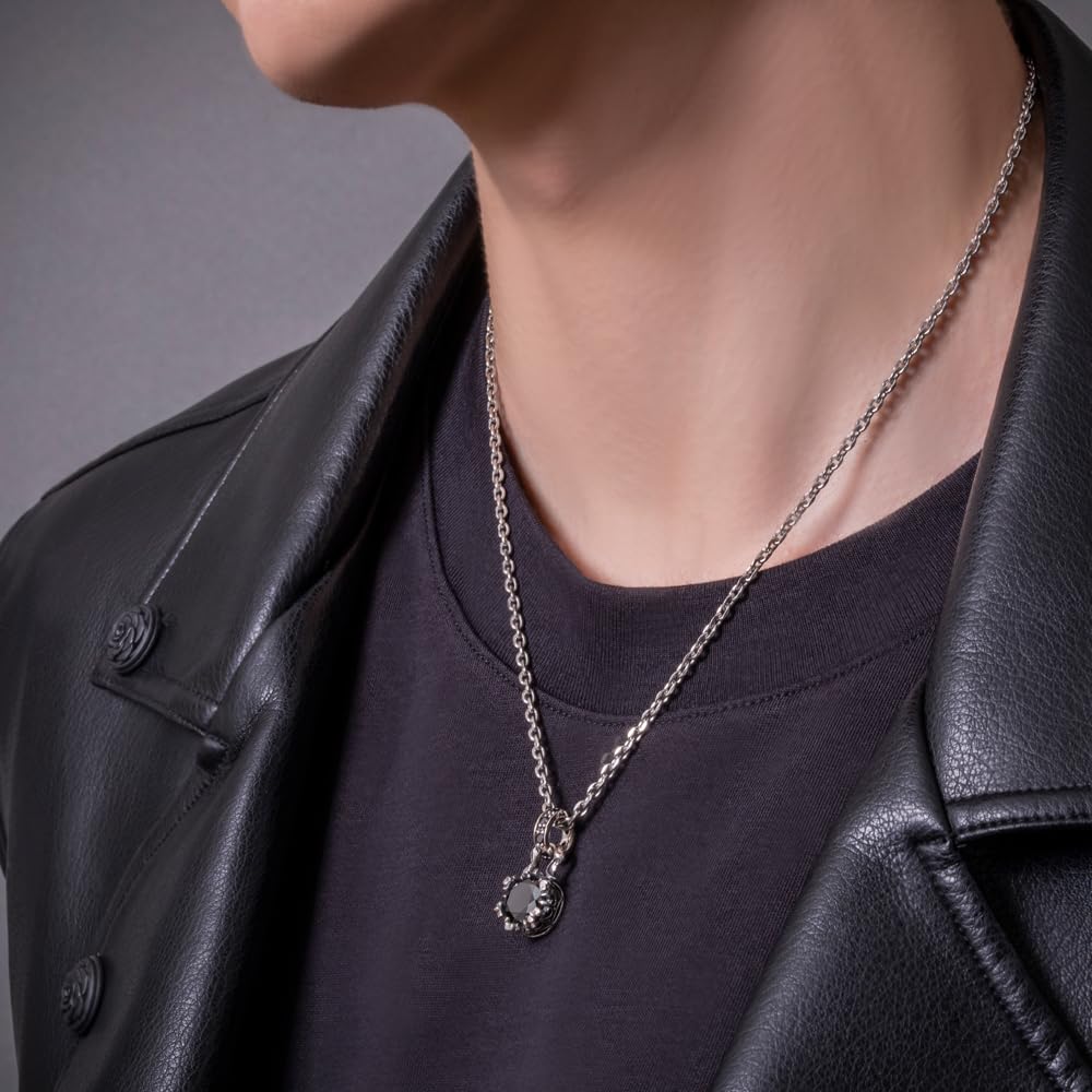 Stone Crown Charm Silver Accessory Brand Jewelry Silver 925 Necklace Pendant [Artemis Classic] (Black) ac-acp0218bk Men's Women's