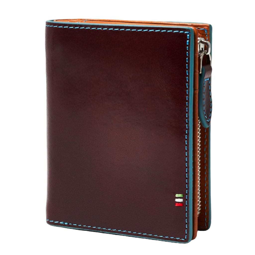 Golbe Italian Leather Wallet with Zipper Men's L-Shaped (Burgundy)
