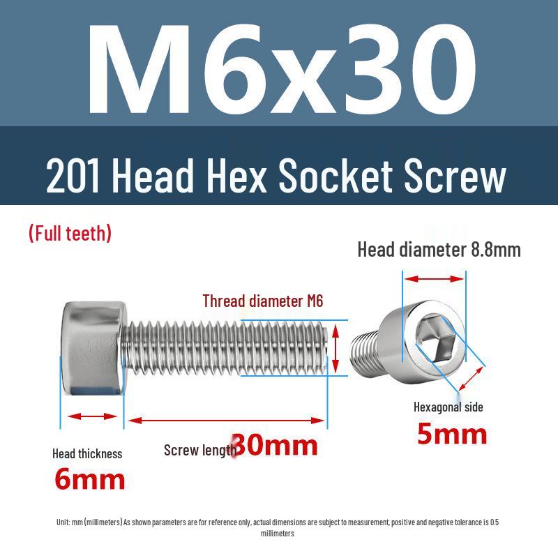 Yigu 201 Stainless Steel Cup Head Hexagon Screws and Bolts - M3, M4, M5, M6