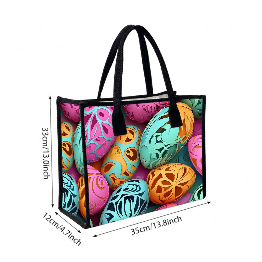Easter Egg Printed Tote Bag Casual Large Capacity Handbag for Daily Shopping Travel Use