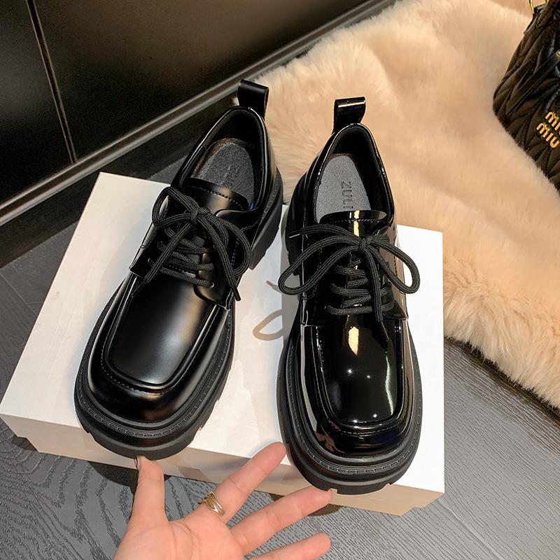 Spring new platform women's British style small leather shoes versatile leather lace-up black jk single shoes