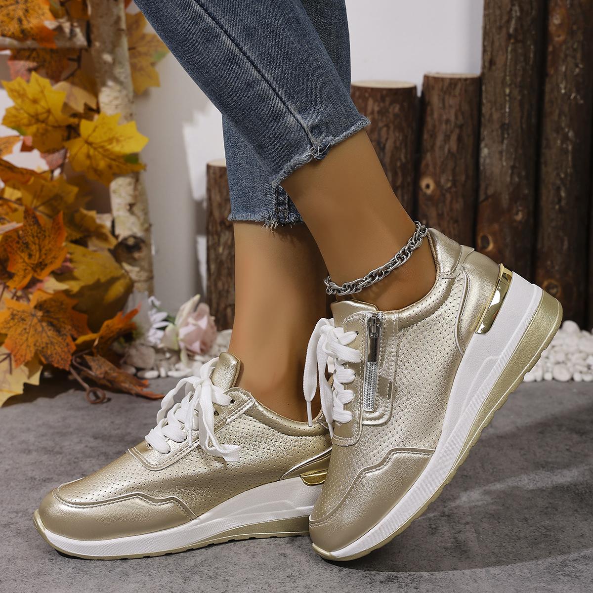 

Fashion Brand Designer sneakers 2025 New Women Casual Shoes Height Increasing Sport Wedge Shoes Air Cushion Comfortable Sneakers 40 золотий