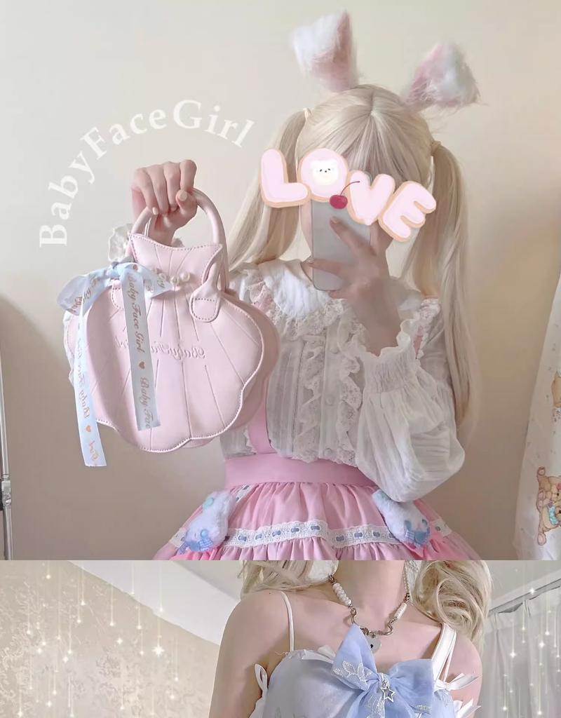 JIAERDI Pearl Shell Handbag Japanese Lolita Aesthetic Purse Women Sweet Cute Bow Ribbon Delicate Ladies Spacious shoulder bag