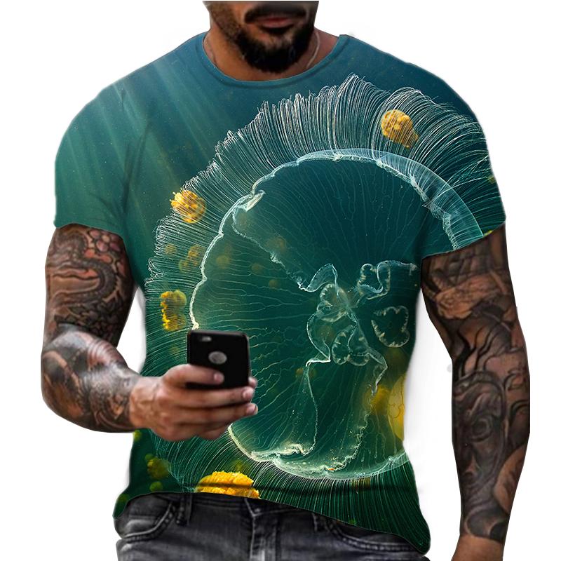 Summer Hot and Colorful Jellyfish Pattern 3D Printing American Casual Sports and Fitness Short Sleeved T-shirt