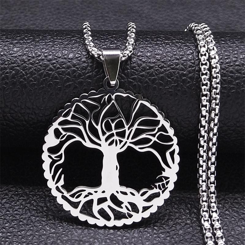 Fashion Tree of Life Round Necklace for Women Men Stainless Steel Gold Color Chain Necklaces Jewelry arbre de vie N3399S02