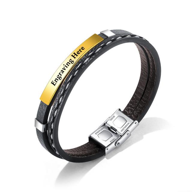 Personalisierte Lederarmbänder aus Edelstahl für Herren Armreifen DIY Schmuck Doppellagige Armbänder Herrenschmuck Geschenk Geschenkidee (Ba102286 )Mode