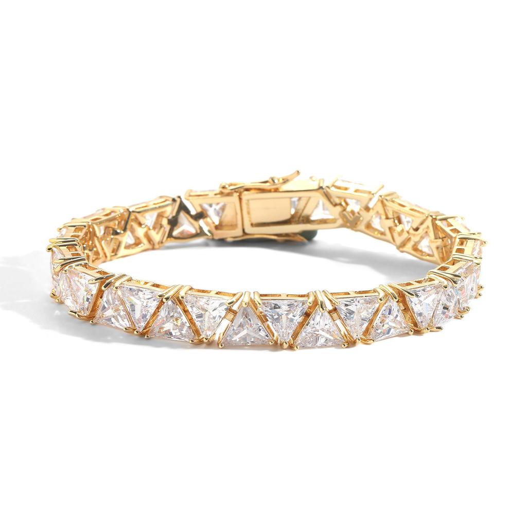 9mm Triangle Cubic Zirconia Tennis Bracelet Brass Prong Setting 5A CZ Geometric Hip Hop Jewelry for Women Men