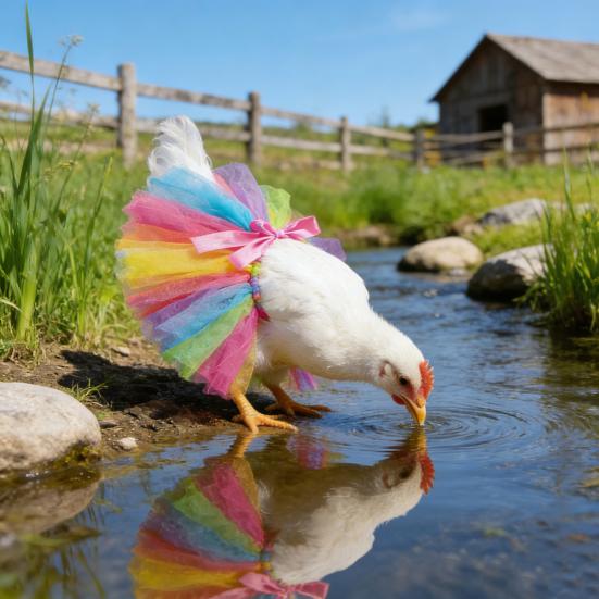 Chicken Tutu Skirt Rainbow Pet Skirt Gauze Tutu Skirt with Ribbon Ties for Your Hens Ducks Geese Small Dogs Holiday Outfit