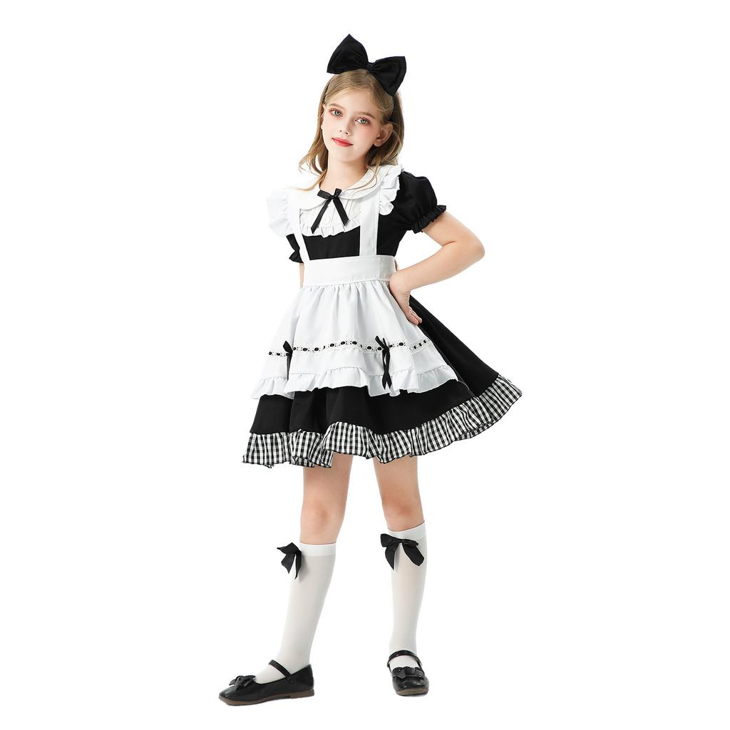 2026 Plaid Long Sleeve Maid Dress Alice Girl Lolita Princess Dress Children's Dress Girls Skirt