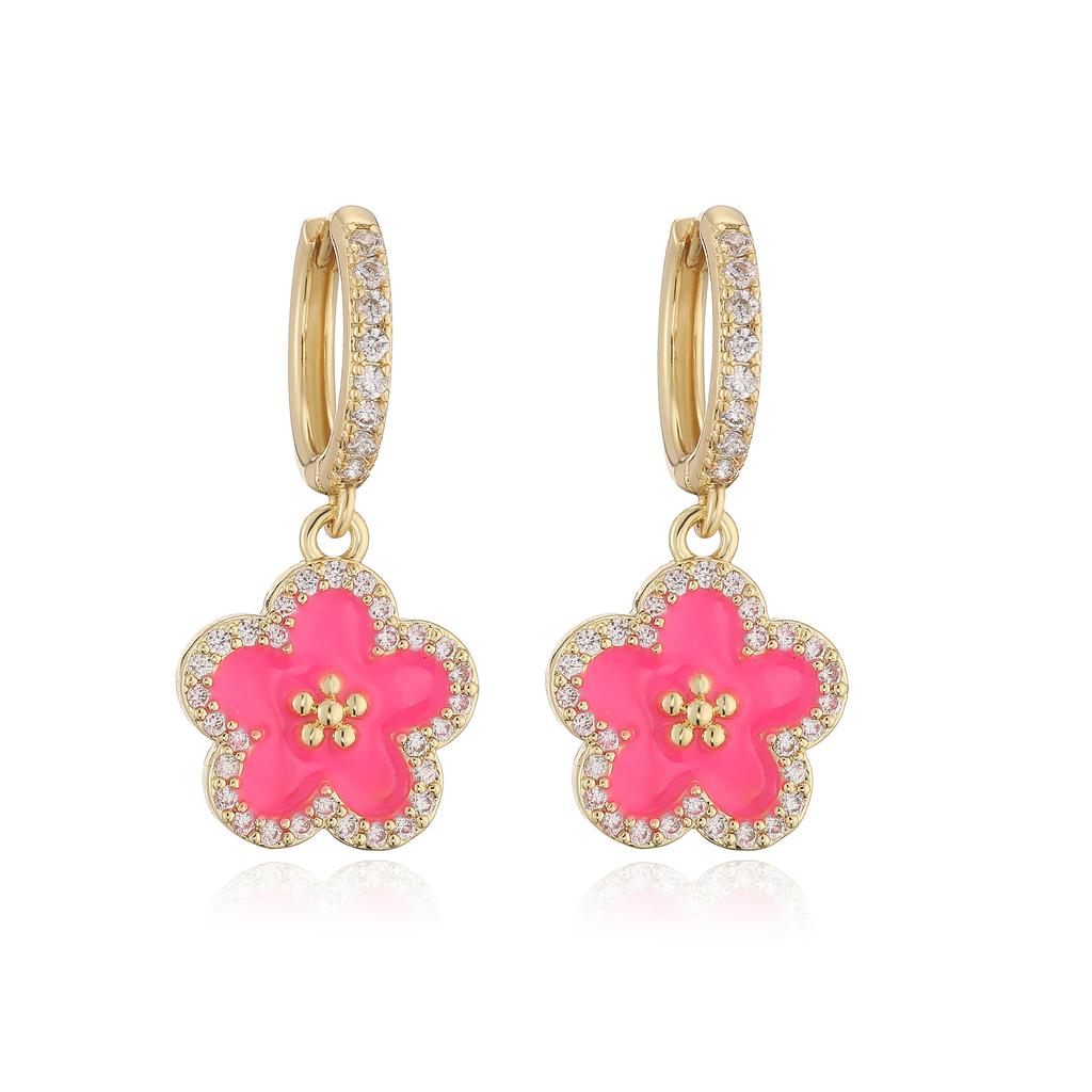 Enamel Dripping Glaze Exquisite Floral Zircon Jewellery Earrings/Necklace Women's Charm Amulet Good Fortune Accessories