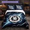 Chelsea FC Pattern 3 Pieces Bedding Set Soft Microfiber Duvet Cover with Pillow Cases for Bedroom