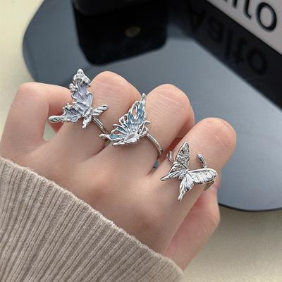 Niche Dreamy Three-Dimensional Butterfly Enamel Dripping Open Ring Irregular Personality Folds Stacked Wearing Ring