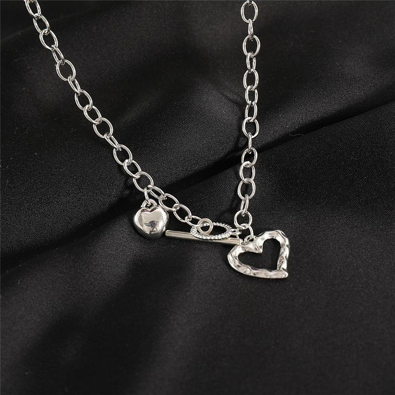 iF ME Gotický vícevrstvý řetízkový náhrdelník ve stříbrné barvě pro ženy Muži Náhrdelníky Punk Geometrické Srdce Lock Náhrdelníky Šperky Dárky