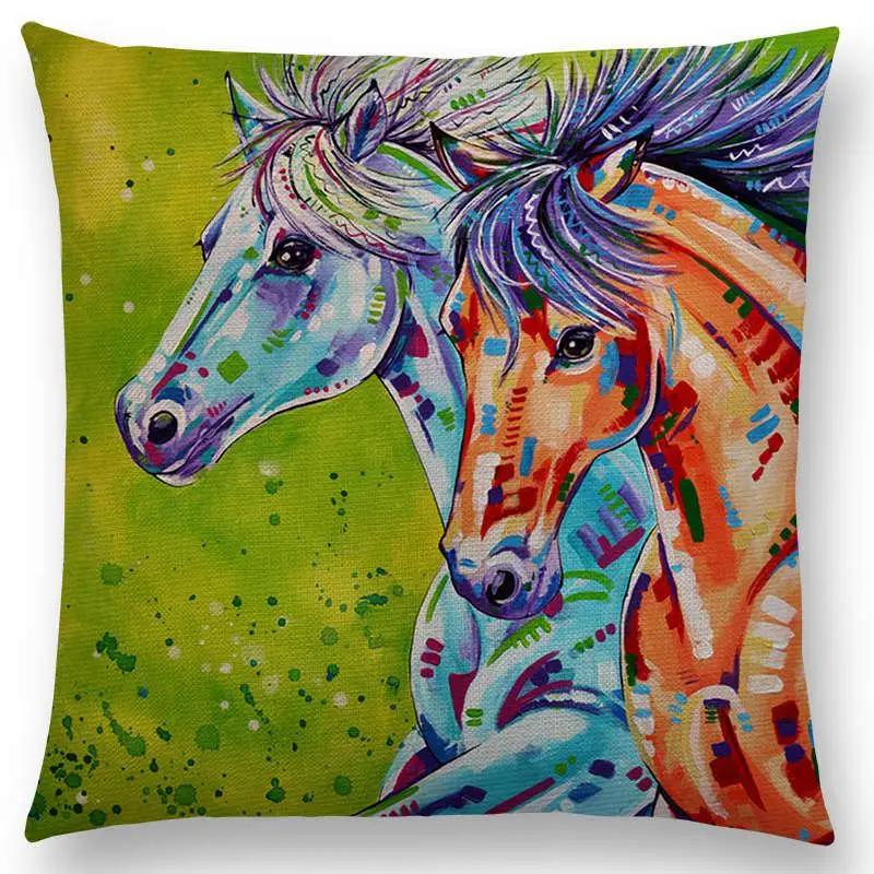 Oil Painting Animals ELK Cushion Cover Deer Lion Dogs Fox Bird Horse Sofa Throw Pillow Case