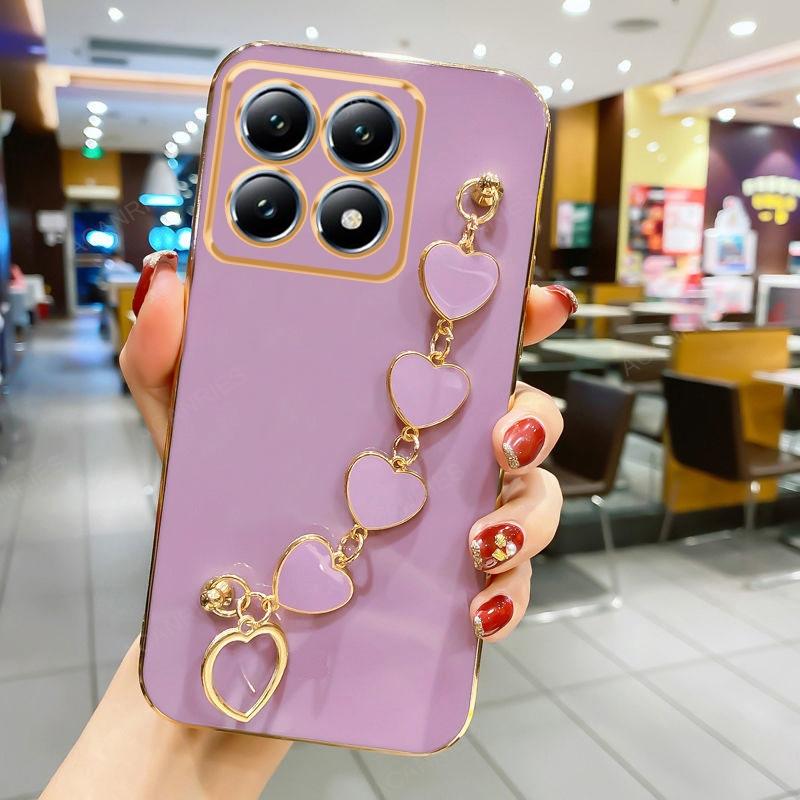

Mi14T 14TPro Роскошный чехол-цепочка с сердечком для браслета Love Heart для Xiaomi Mi 14T 13T Pro Мягкая задняя крышка для Mi14Tpro 13TPro For Xiaomi 14T