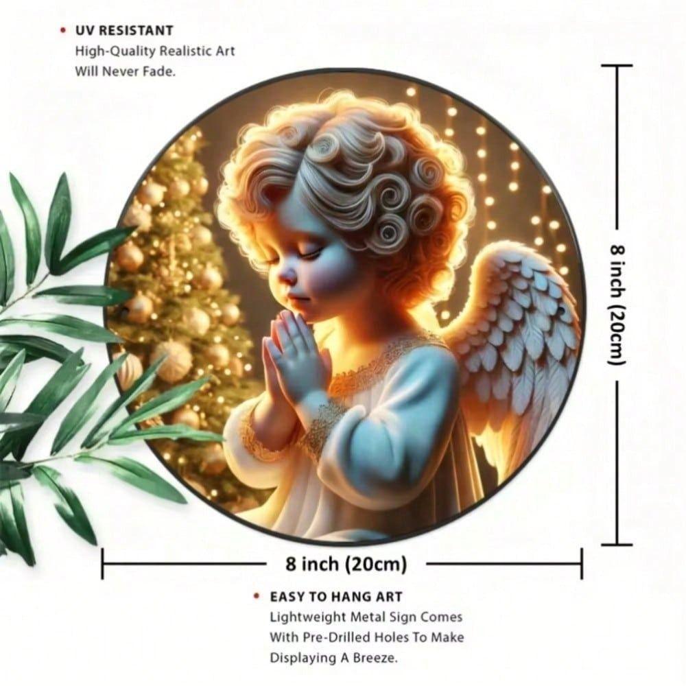 

Metal Wall Art Poster Angel Wreath Round Christmas Home Decor Gift