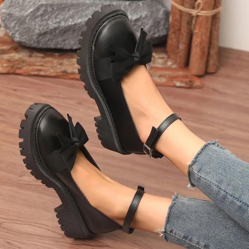 Módní dámské boty 2025 Značkové Boty s přezkou Dámské vysoké podpatky Módní mašle Kancelářské a pracovní Nové Boty Mary Jane plus size