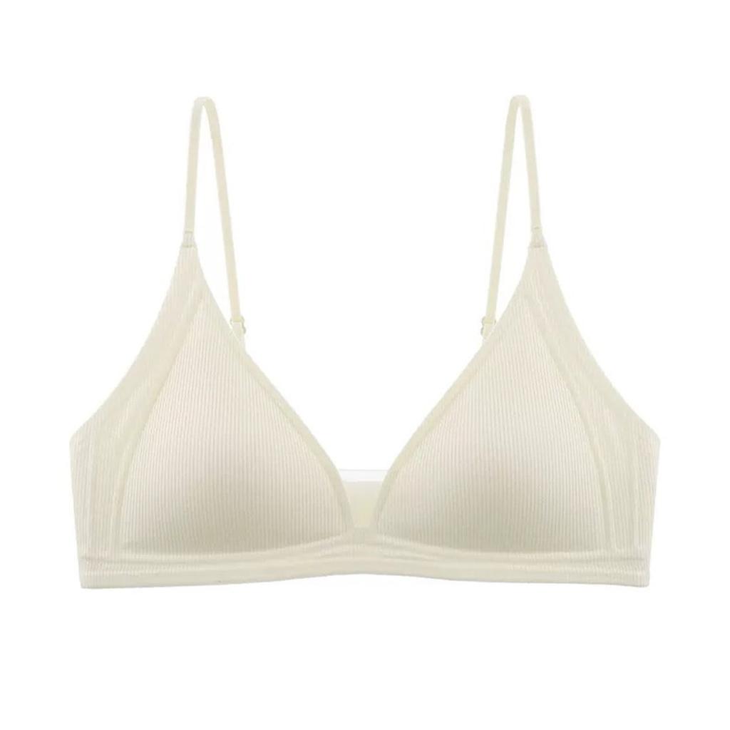 Women Thin Strap Deep V Backless Wireless Gathering Triangle Cup Bra