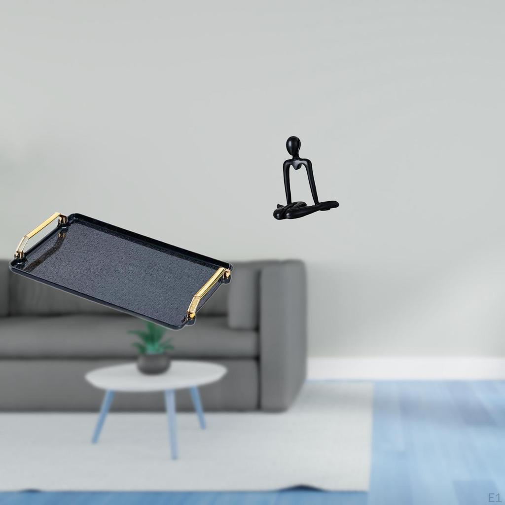 Elegant Rectangular Serving Tray Tabletop Organizer with Abstract Thinker Sculpture for Home Hotel