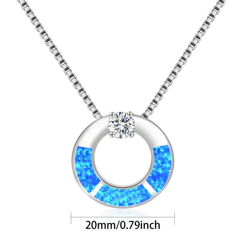 Aobao Blue Fire Opal Pendant Necklace with Geometric Design and Sweater Chain