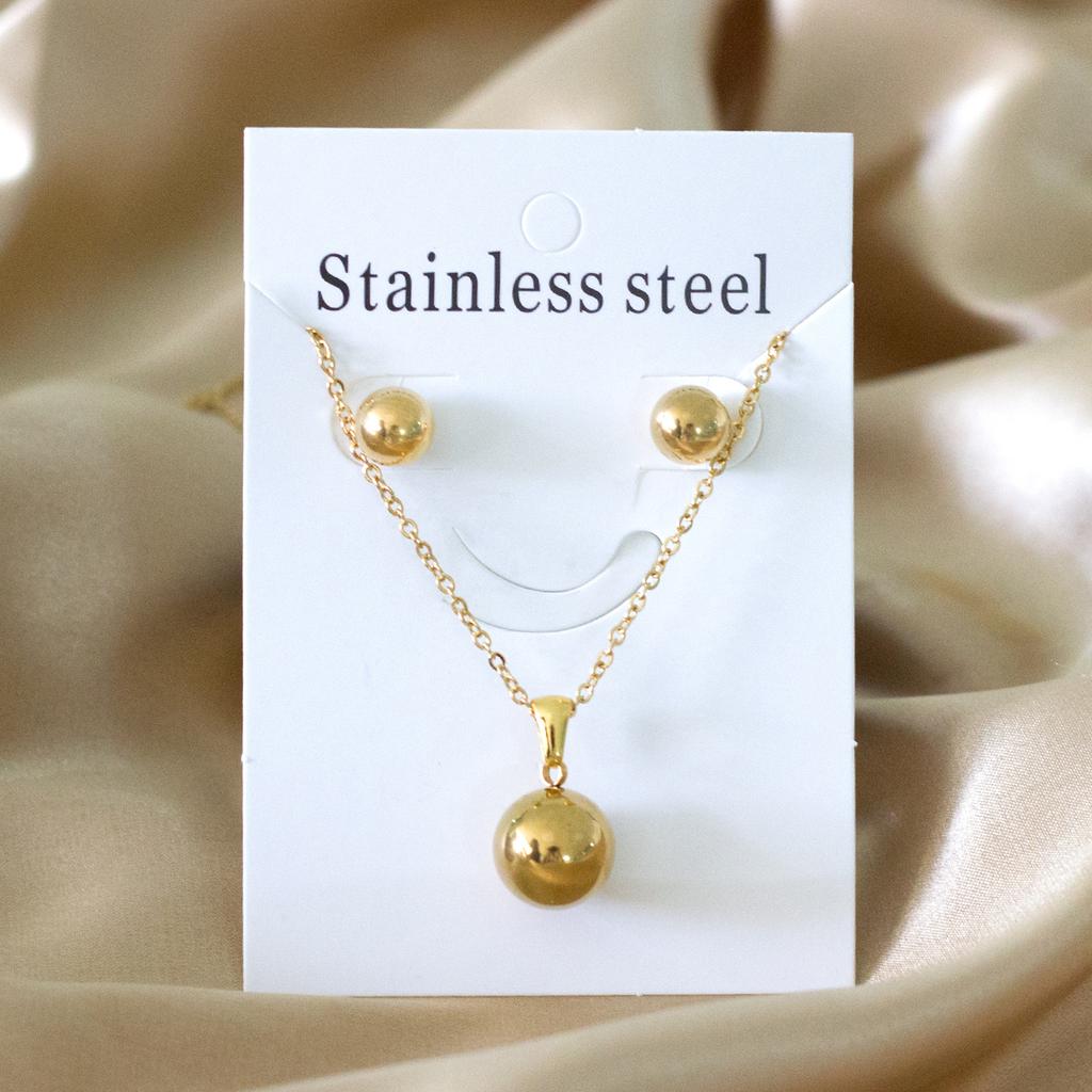 Steel Ball Pendant Necklace And Stud Earrings Set For Women Stainless Steel Zircon Set 2 Pieces Wedding Party Gifts Zircon