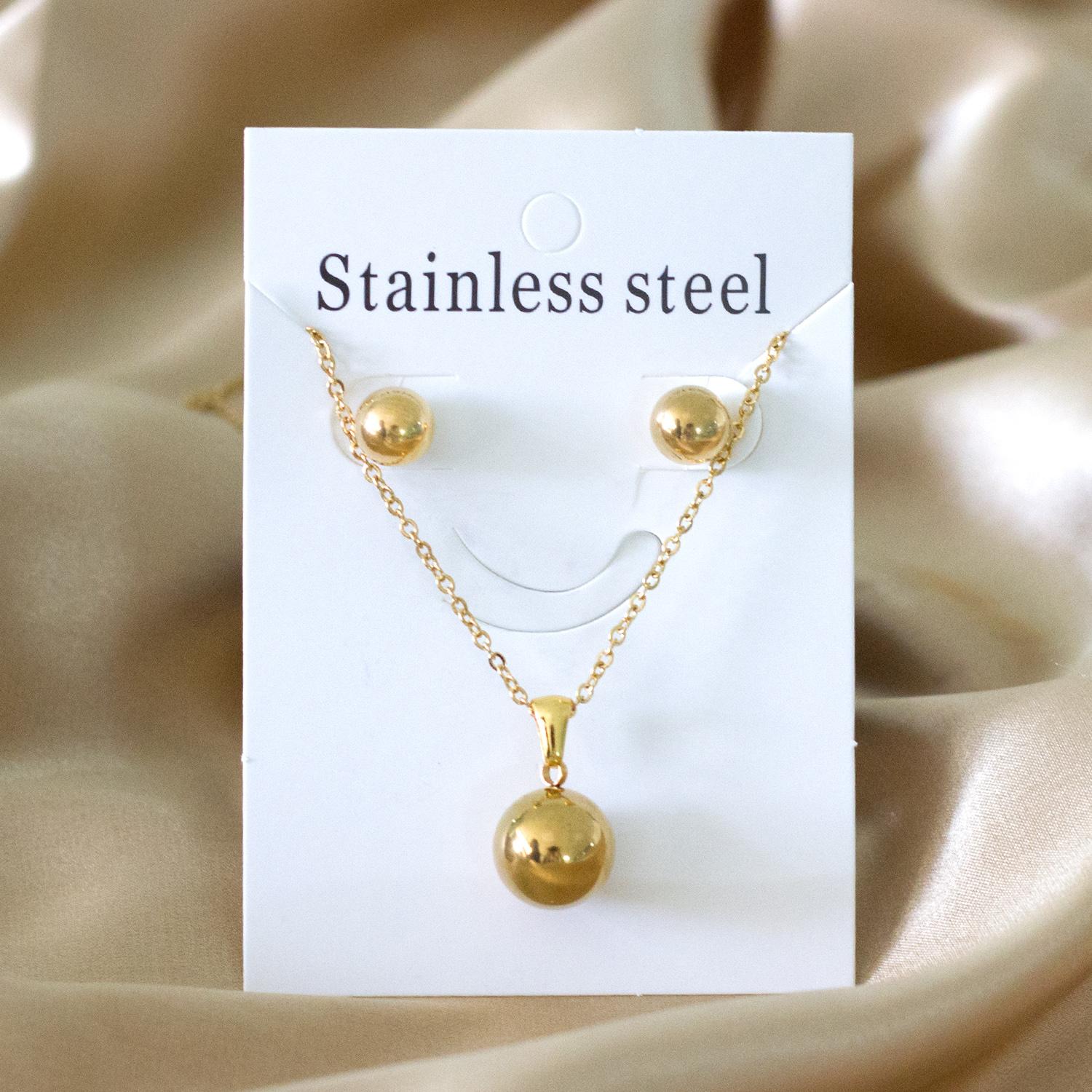 

Steel Ball Pendant Necklace And Stud Earrings Set For Women Stainless Steel Zircon Set 2 Pieces Wedding Party Gifts Zircon