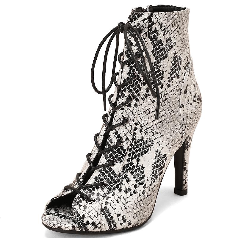 Mode Peeptoe Sommer Frühling Stiefeletten für Damen Sexy Absätze Jazz Tanzschuhe Damen Schnürschuhe Schwarz Rot Leopard Partyschuh Weiblich