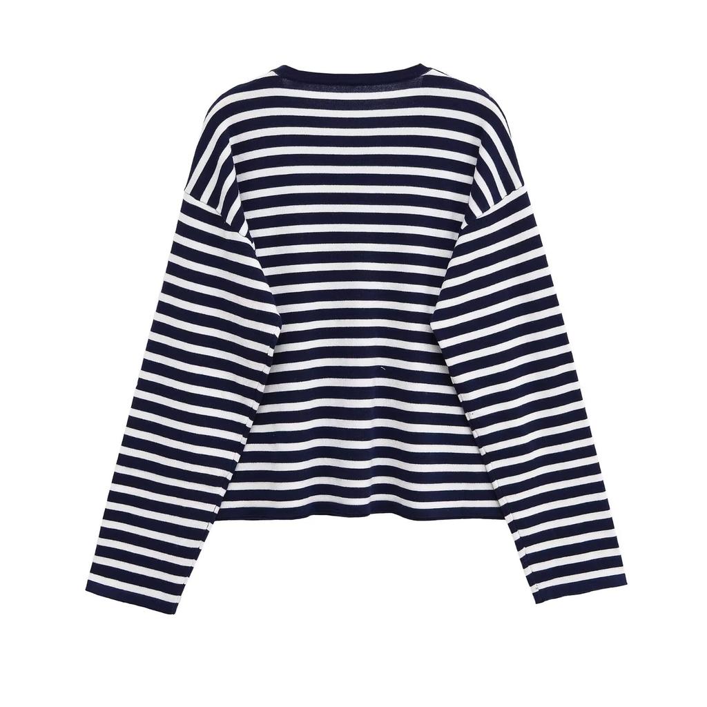 European and American style, new women's clothing, fashionable, versatile, cross-border foreign trade wholesale striped knitted sweater