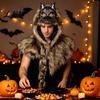 Fellimitat Wolfskopf Umhang Wikinger Schal, mit Kapuze für Schal Halloween Cosplay Kostüm Party Bühnenauftritt Und Themenveranstaltungen Foto Requisite