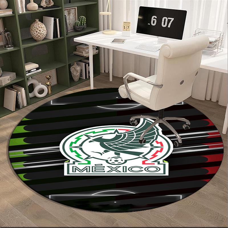Mexico Football Emblem Round Rug for Livingroom,Bedroom, Palyroom, Chair Rug, Area rug, Circle Carpet, Large Size Fan Christmas gift
