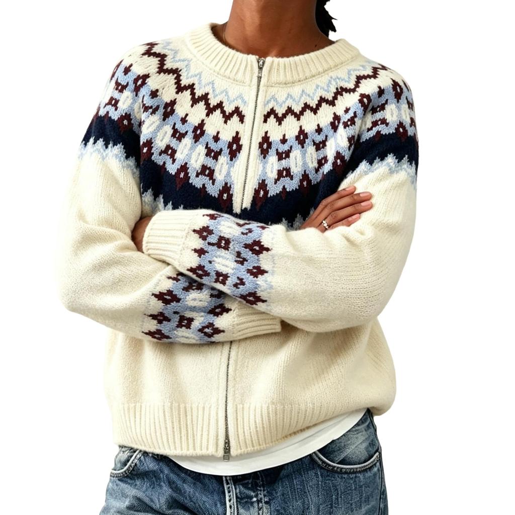 Women's Cardigan Sweater Round Neck Button Up Retro Loose Fit Knit Coat for Fall Winter