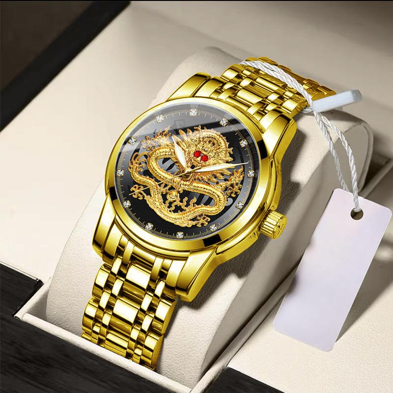 

Водонепроникний та люмінесцентний годинник-автомат з кварцовим механізмом у формі Дракона, року Зодіаку, зі сталевим ремінцем для чоловіків Minimum One Piece