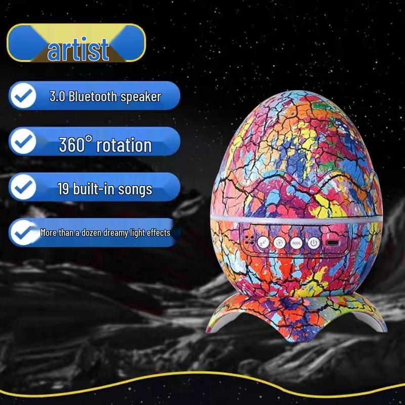 Dinosaur Egg Table Lamp and Projector: Starry Sky and Nebula Light with Remote-Controlled Speaker for Nighttime Ambiance.