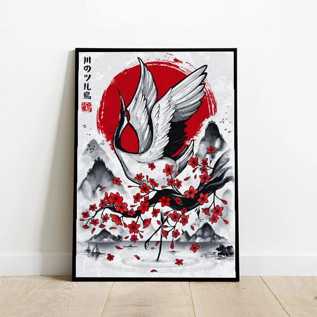 Japanese Ink Wash Painting, Torii, Crane, Samurai Geisha, Koi Carp, Art Canvas Prints, Wall Art, Home Decor Mural