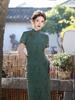 1011 Spring and Summer New Mesh Printing Double-layer Long Cheongsam New Chinese Style Green Temperament Slim Cheongsam Women