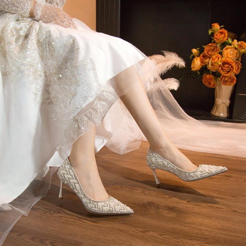 Fashion Temperament Woman Shoes 2026 Autumn New Business Style Women's Rhinestone High Heels Simple Versatile Women Casual Shoes