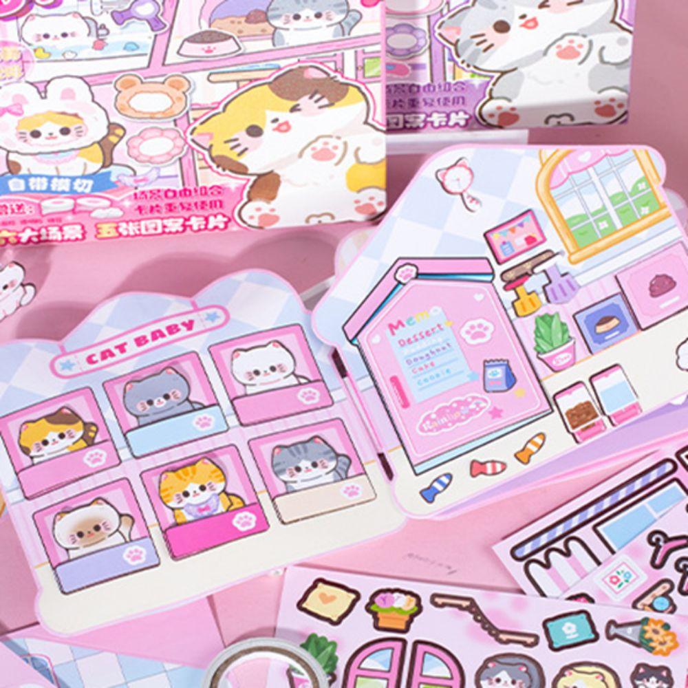 Montessori Cat Sticker Book Paper DIY Kids Busy Book Toy Magnetic Quiet book Birthday Gift