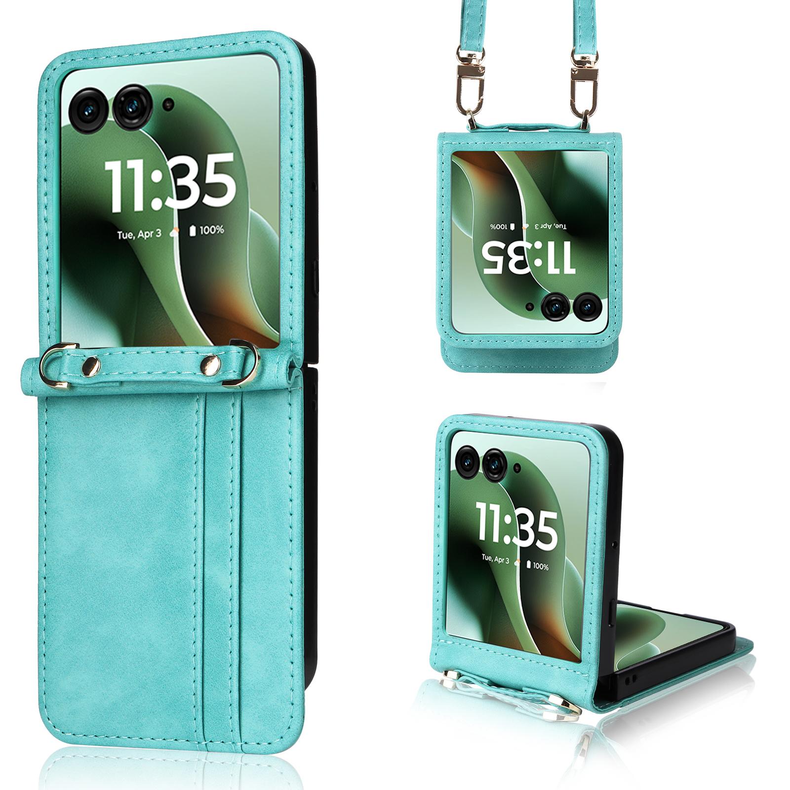 

For Motorola Razr 60 Ultra 5G/Razr Ultra 2025 5G Case Card Slots Leather Phone Cover with Lanyard Green