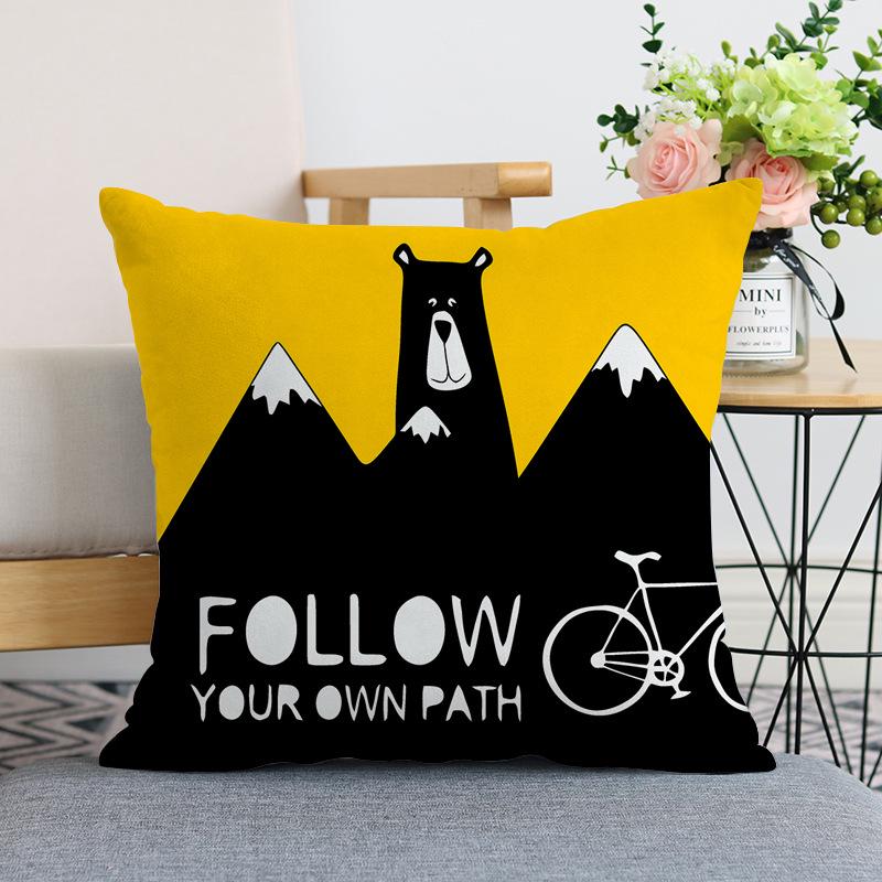 Nordic Modern Yellow Plush Throw Pillow Cover - Single-Sided Print Home Decor Cushion.