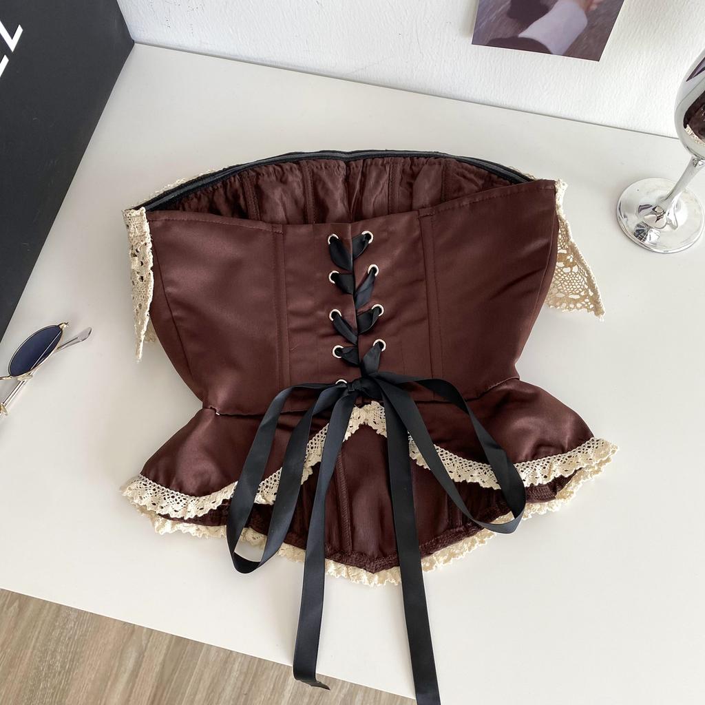 Sexy Vintage Strapless Tops Sleeveless Bow Lace Spliced Backless Bandage Camis Ladies Slim Sexy Streetwear Corset