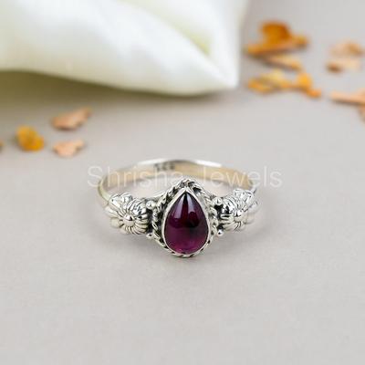 Garnet 925 Sterling Silver Pear Shape Gemstone Handmade Jewelry Ring For Women