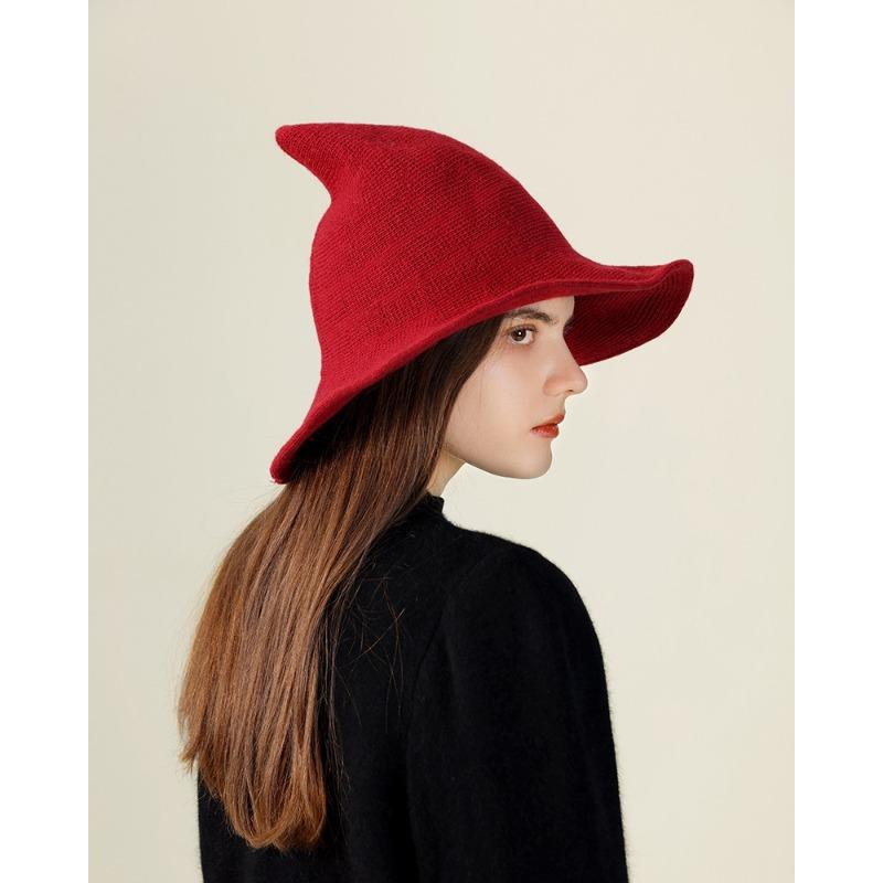 Halloween Witch Hat Foldable Knit Pointed Wizard Hat For Halloween Party