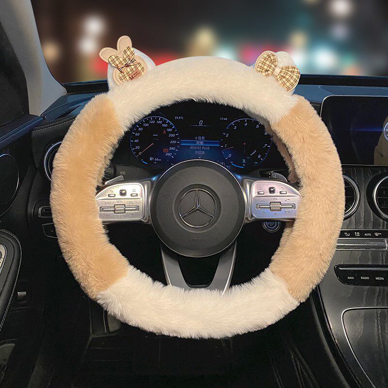 

Car Steering Wheel Cover Winter Plush Cute Cartoon Non-Slip Warm Heated Handlebar Cover for Women Autumn and Winter Trendy Rabbit Bow - White Zong Plush Steering Wheel Cover