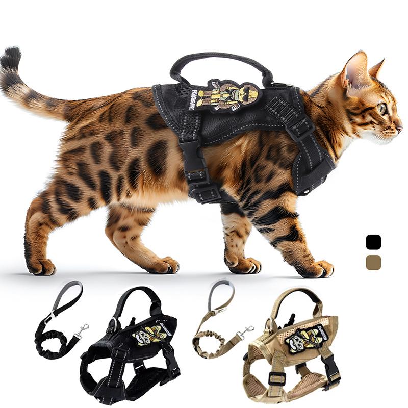 Lightweight Tactical Cat Harness and Leash Set Breathable Adjustable Escape Proof Pet Vest for Active Cats Working Training