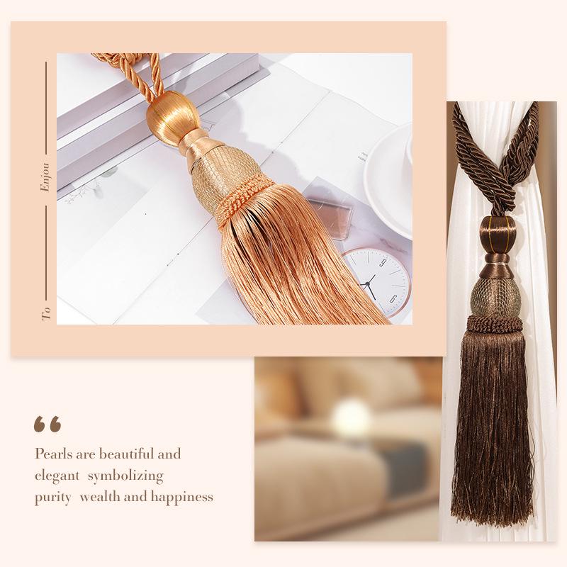 Gold Thread Tassel Tieback with Mesh Ball - Decorative Curtain Tie Ropes and Accessories