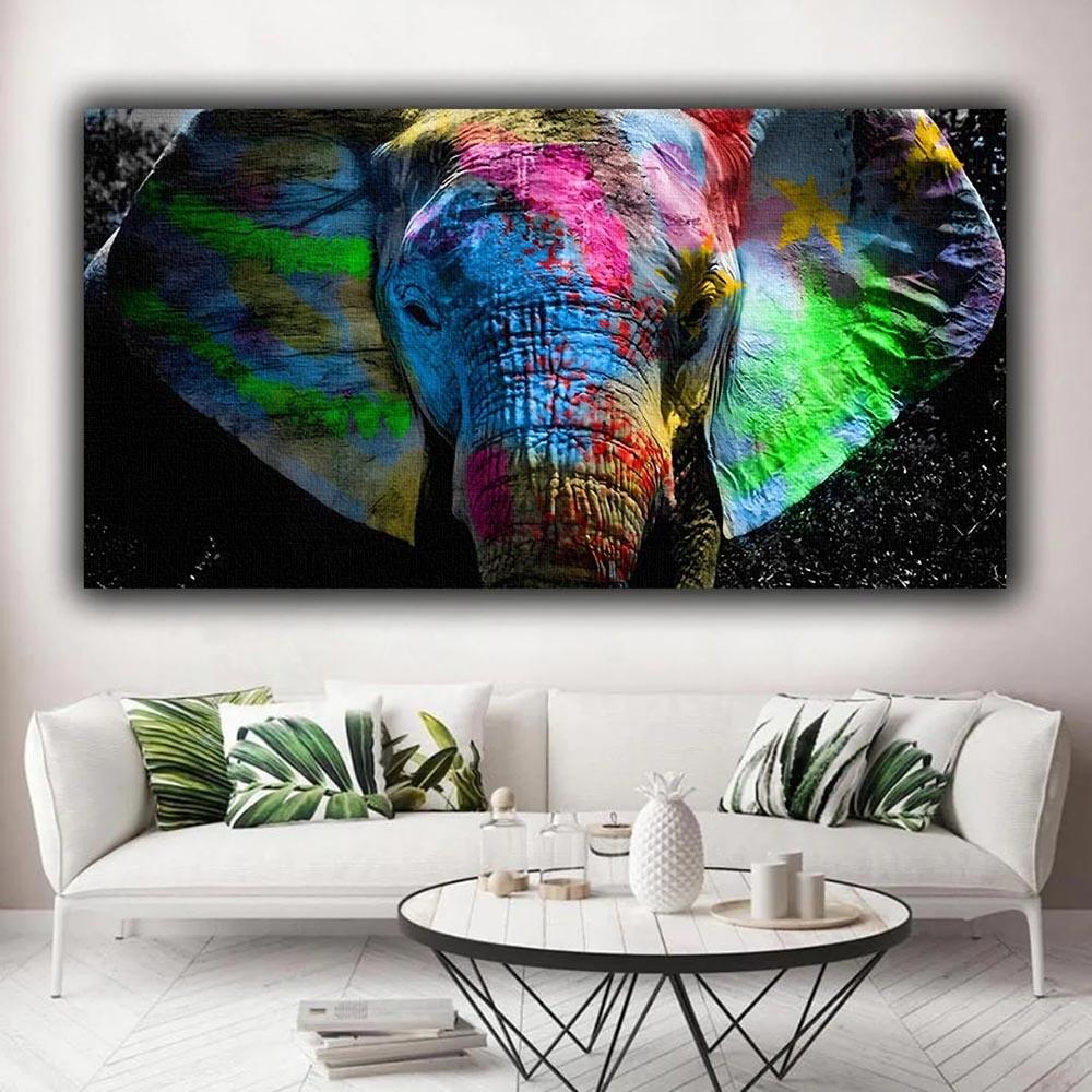 

Красочная картина маслом слона, постер с животными, настенное украшение для дома