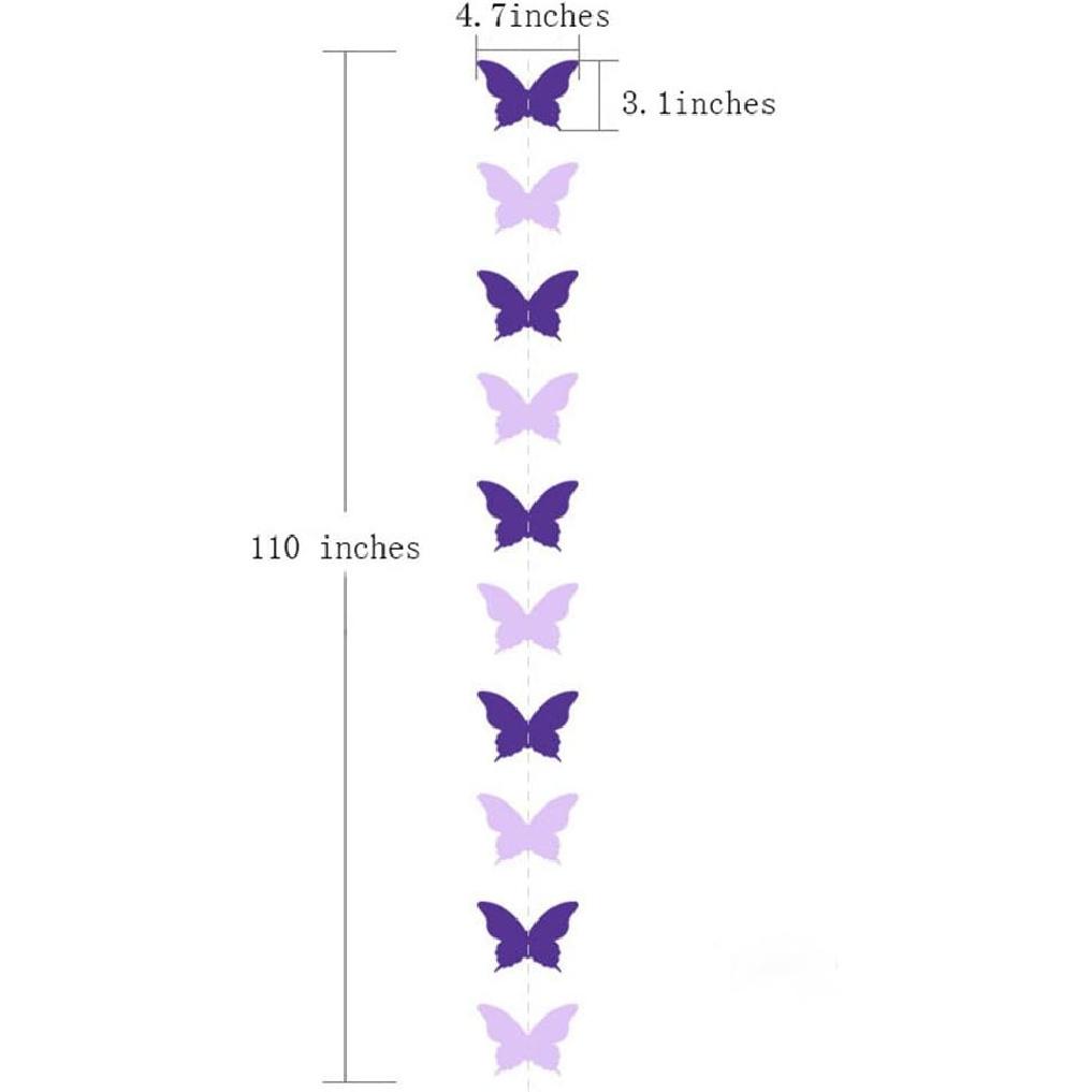 Butterfly Banner Decorative Paper Garland for Wedding Baby Shower Birthday Party Theme Decor 110 Inches Pack of 2 Pieces Light Purple