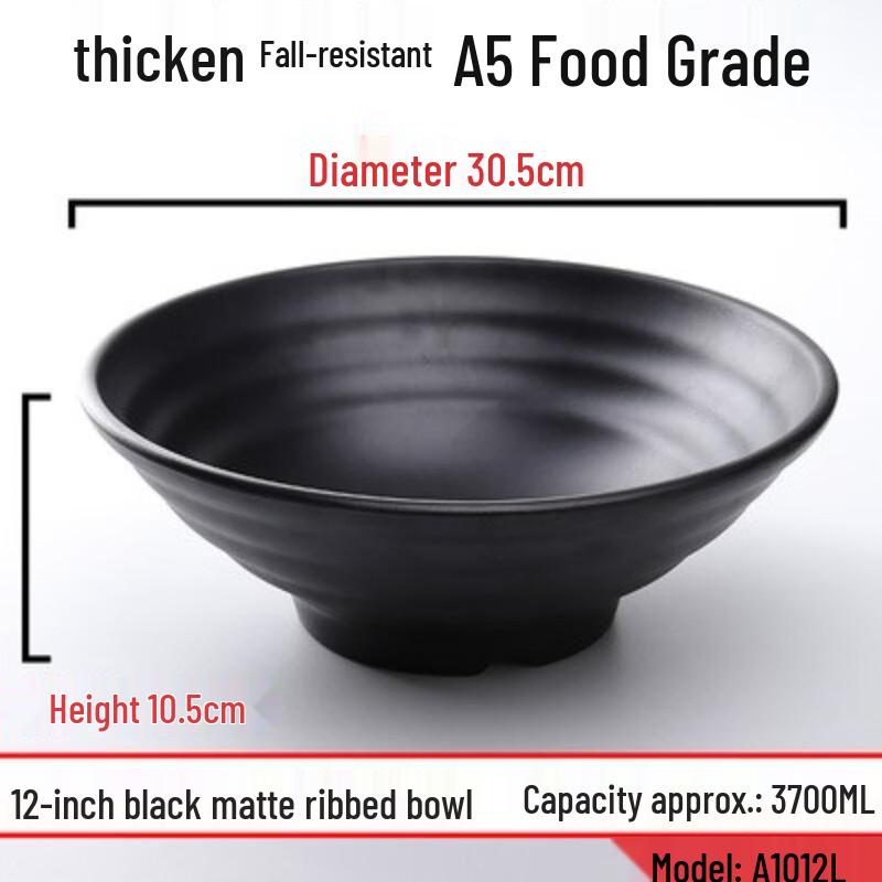 Large Black Japanese Melamine Noodle Bowl
